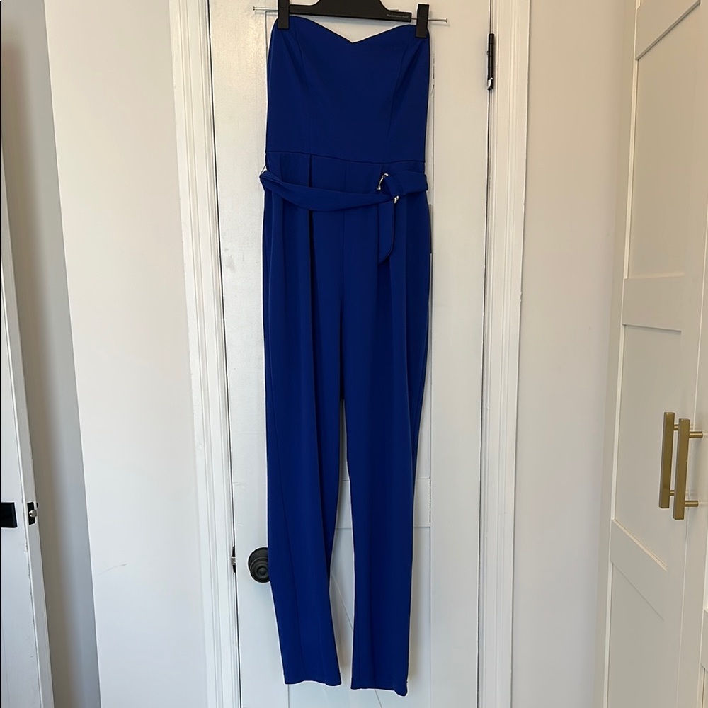 Elegant Blue Strapless Jumpsuit